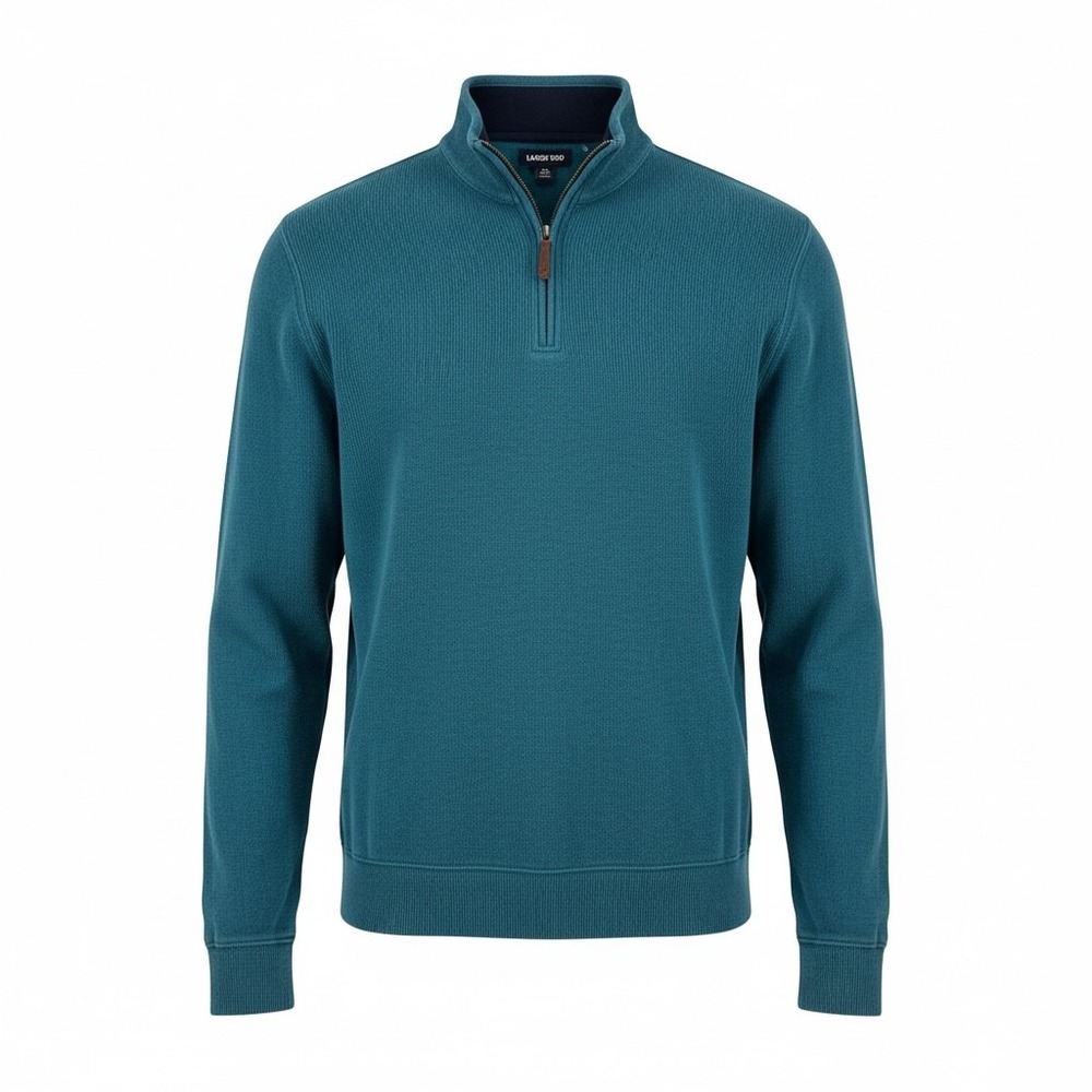 Lands' End Quarter Zip Pullover Mens XL Teal Blue Mock Neck Cotton Blend Grandpa
